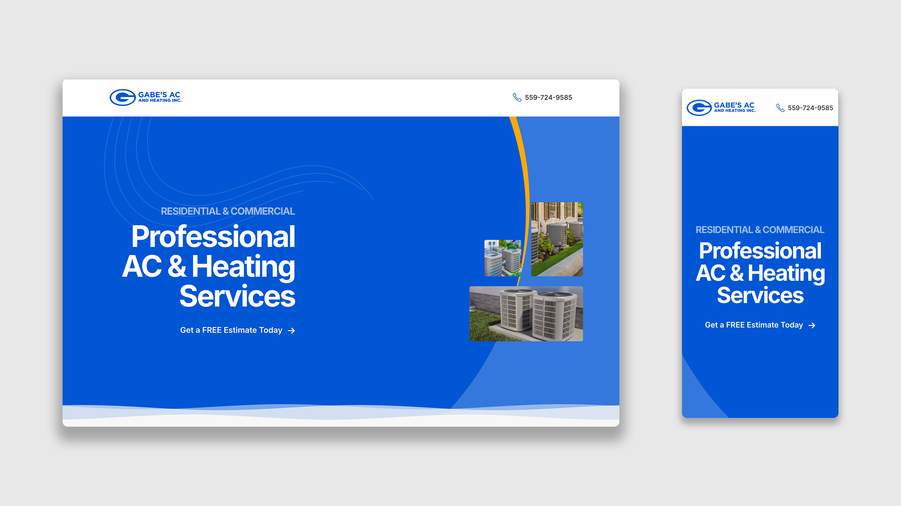 Gabe's AC & Heating homepage design featuring modern HVAC services layout