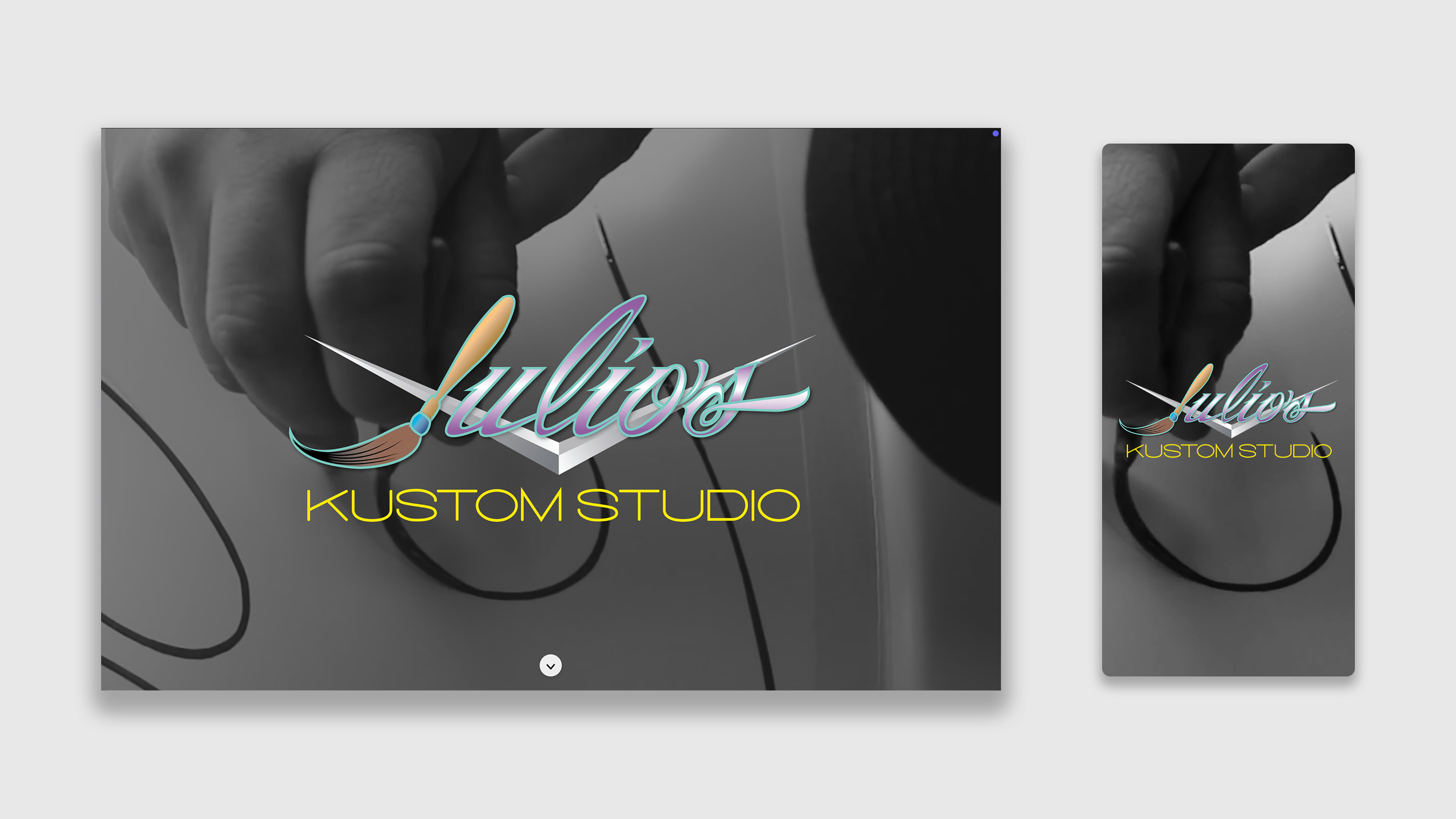 Julio's Kustom Studio homepage design featuring custom automotive work showcase